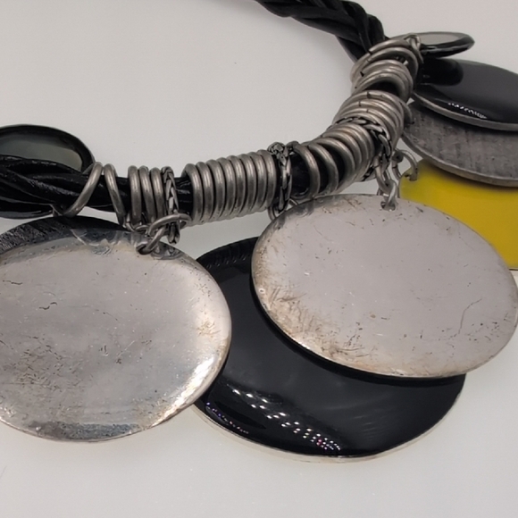 Chico's Modern Black and Yellow Necklace with Geometric Pendants - Picture 5 of 6